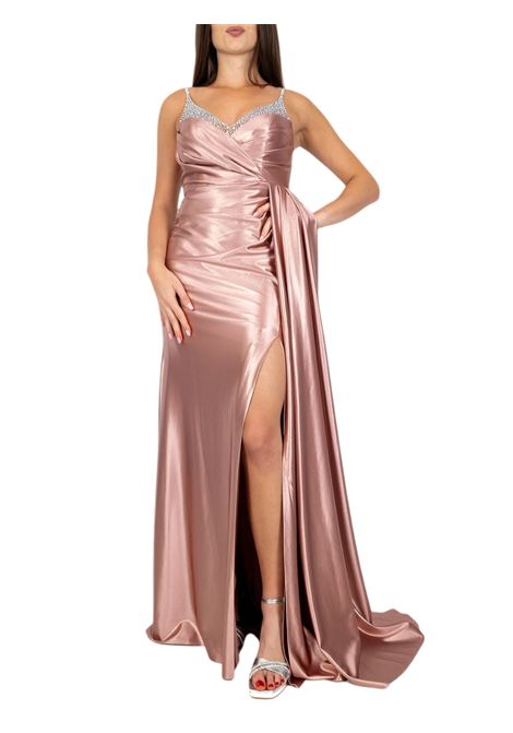 ABITO TESSUTO LAMINATO LUNGO CON SPACCO ALLURE | Abiti | A4229ROSE NUDE